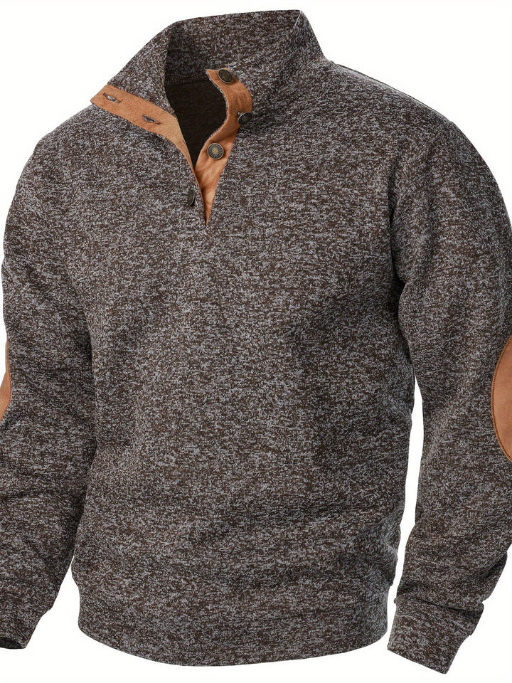 Men's Stand Collar Button Knit Sweatshirt