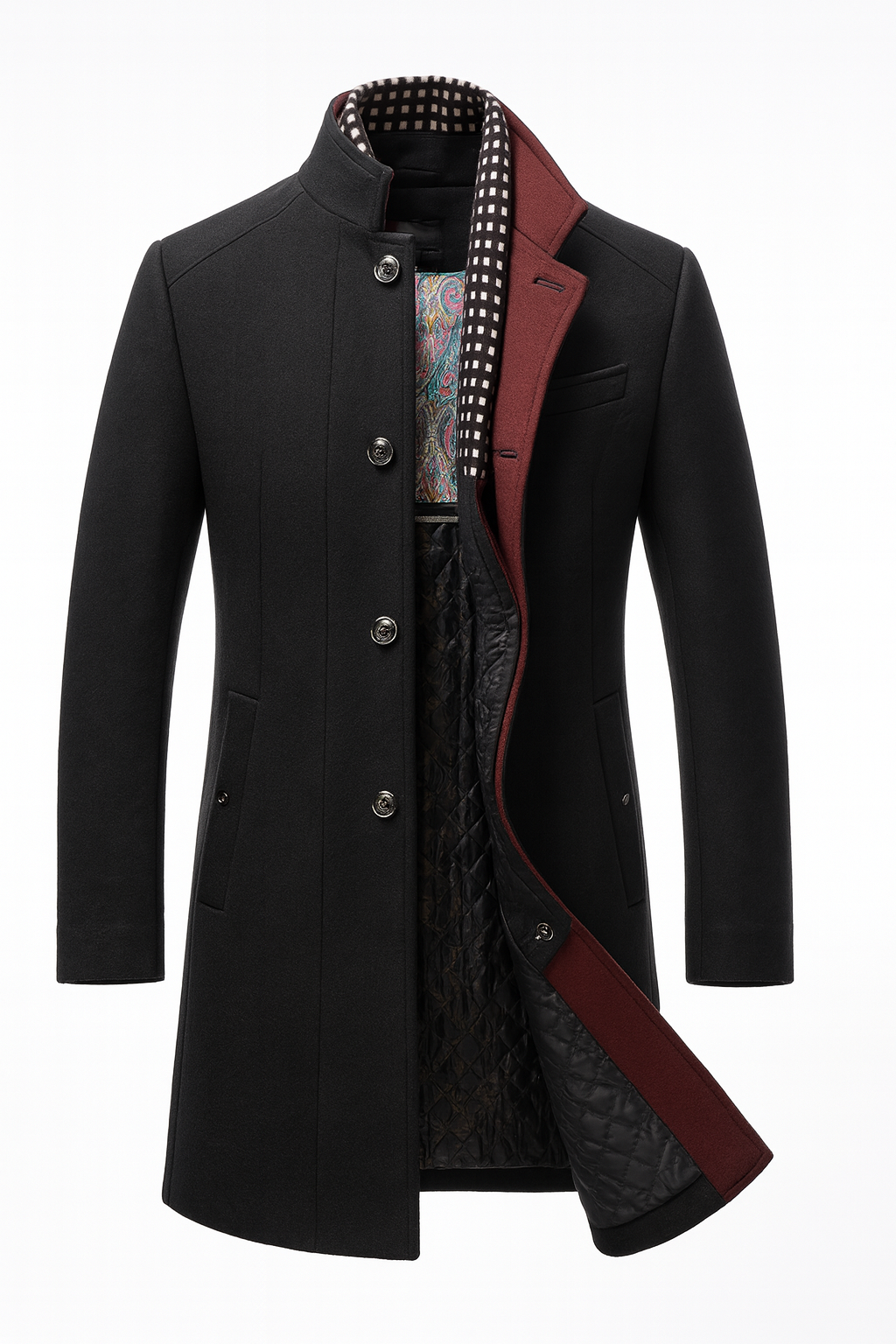 Men's Colorblock Wool Overcoat