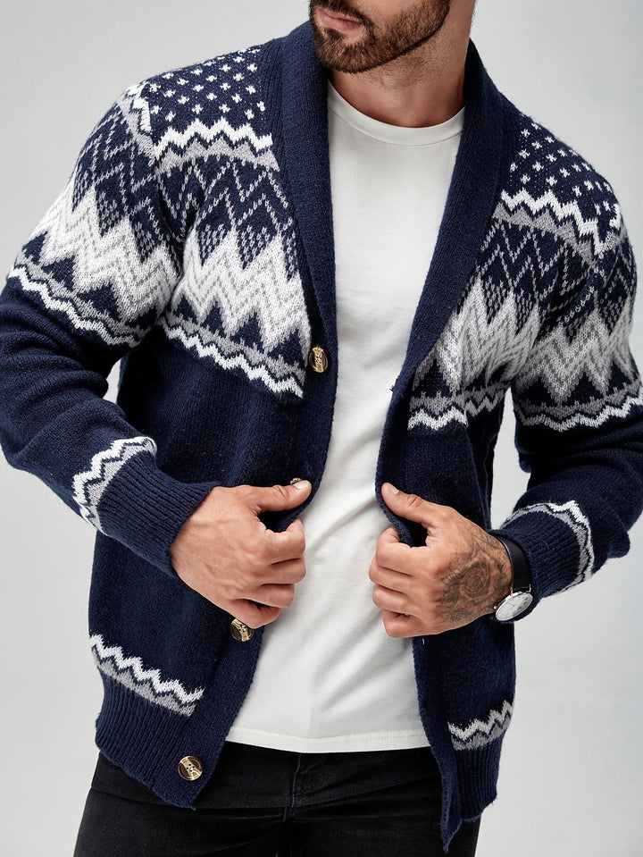 Men's Geometric Pattern Cardigan Sweater