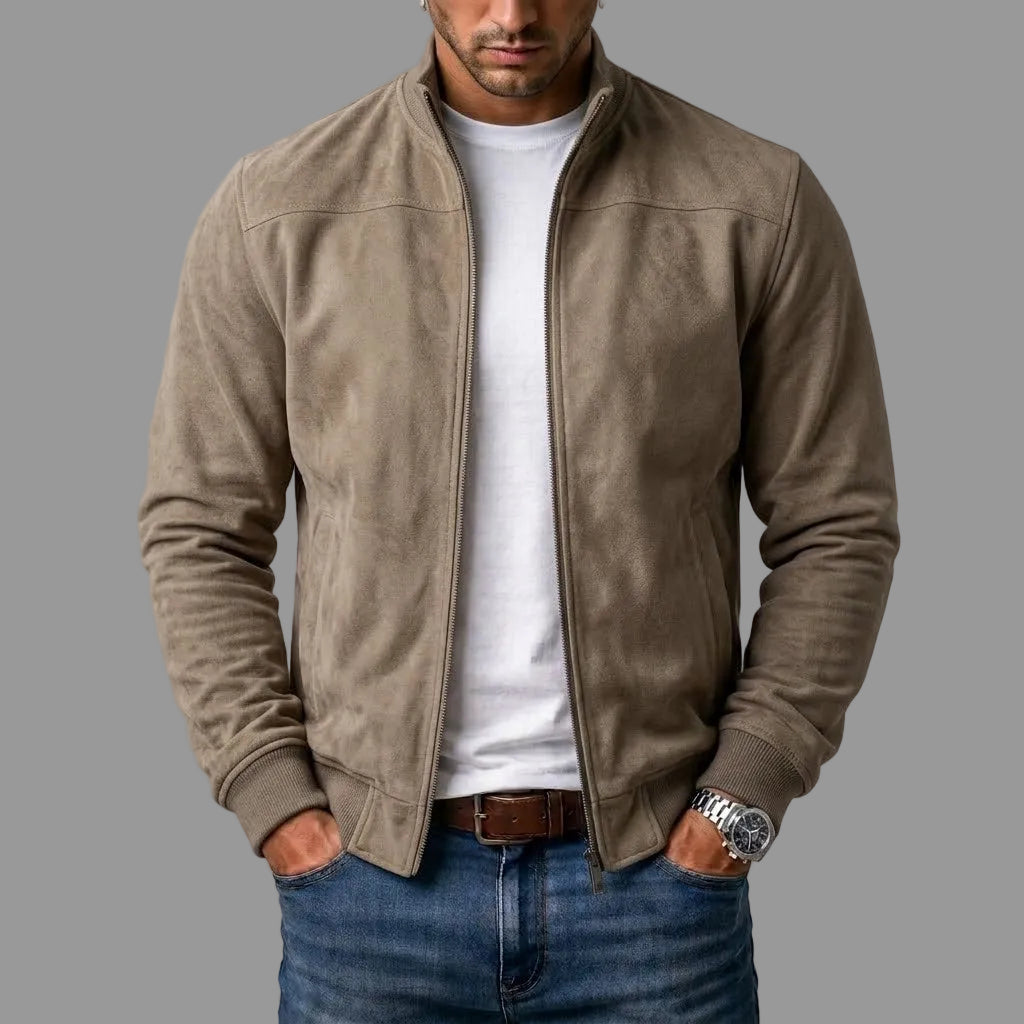 Men's Suede Ribbed Bomber Jacket