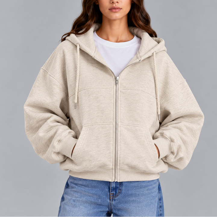 Women's Oversized Zip-Up Hoodie – Casual Relaxed Fit Hooded Sweatshirt