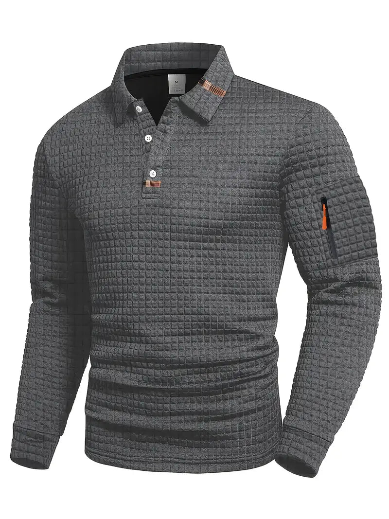 Long Sleeve Textured Polo