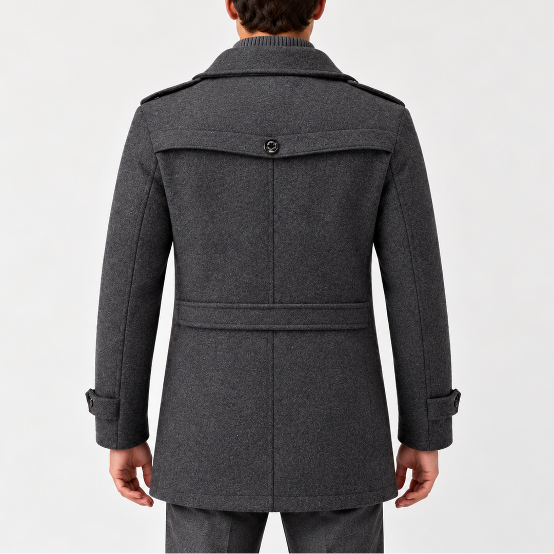 Men’s Winter Coat with High Collar, Zip and Button Fastening
