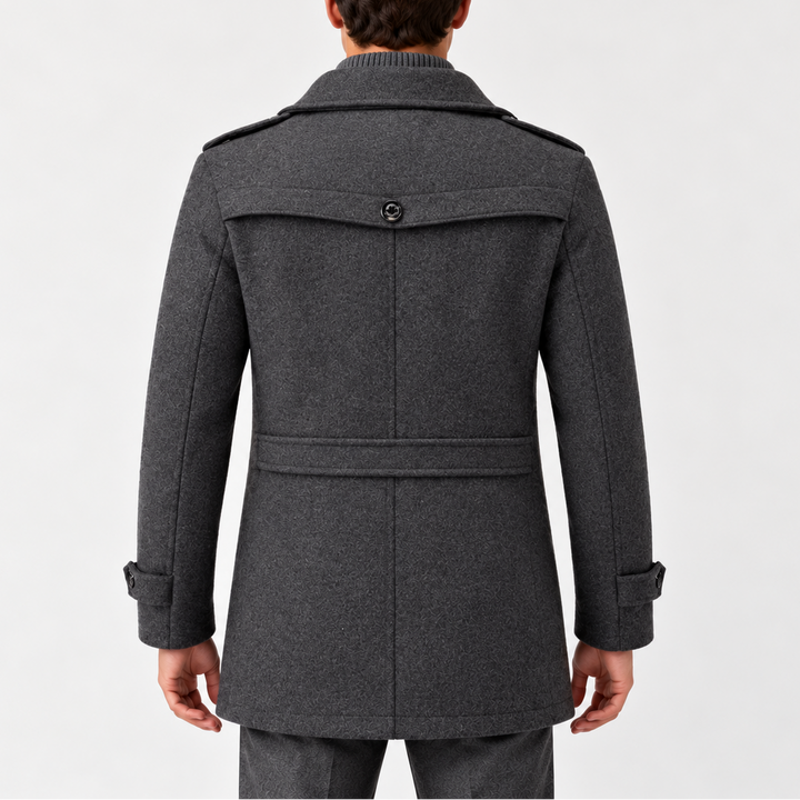 Men’s Winter Coat with High Collar, Zip and Button Fastening