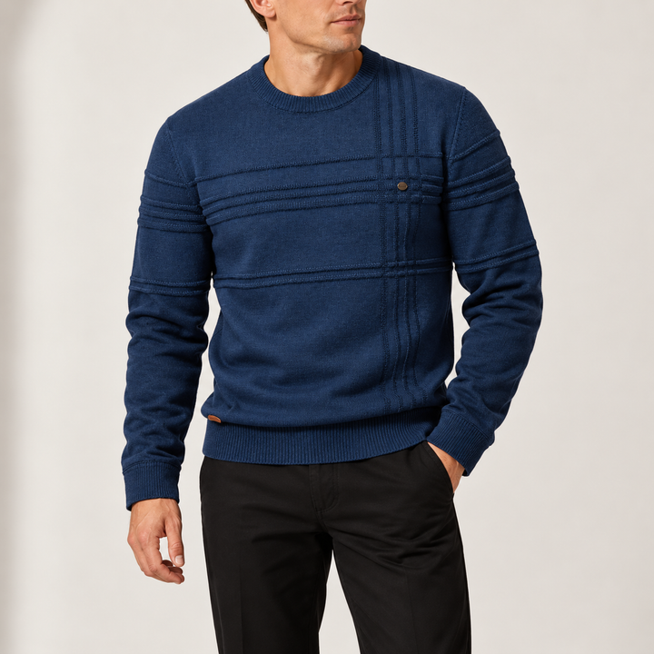 Men’s Textured Crew Neck Knitted Sweater with Long Sleeves