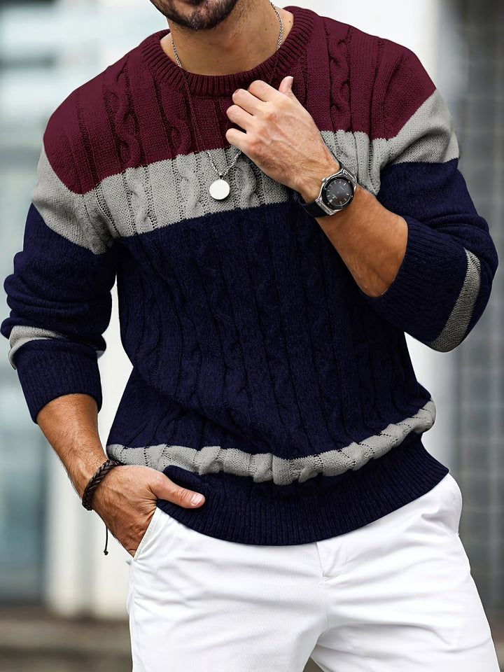 Men's Color Block Cable Sweater