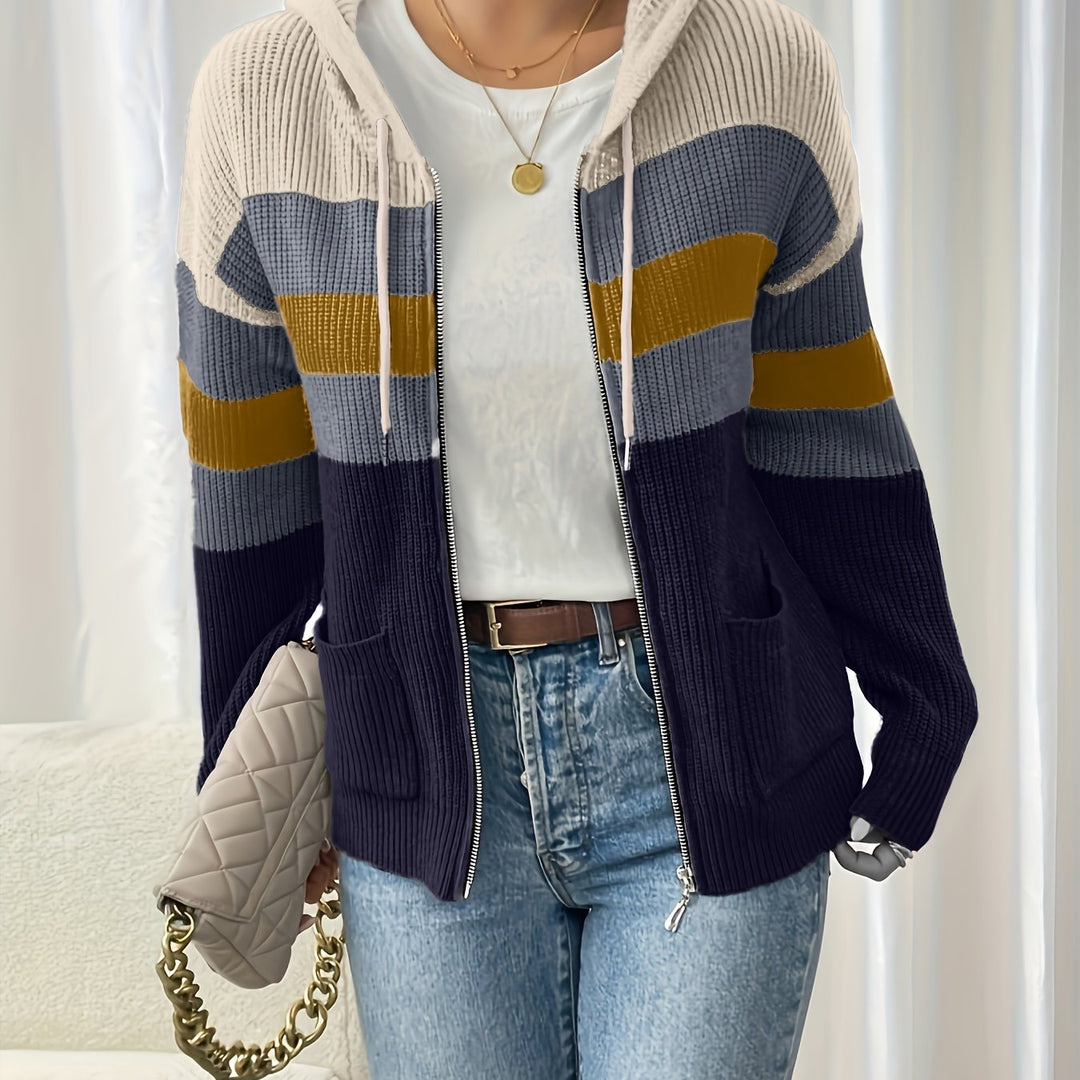 Susannah | Color-Block Hooded Zip Cardigan