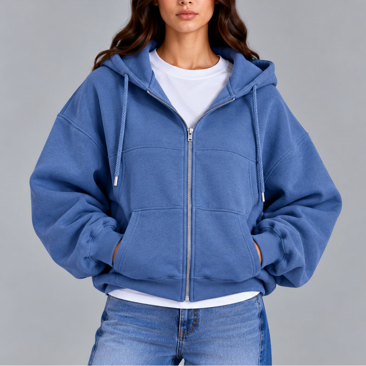 Women's Oversized Zip-Up Hoodie – Casual Relaxed Fit Hooded Sweatshirt