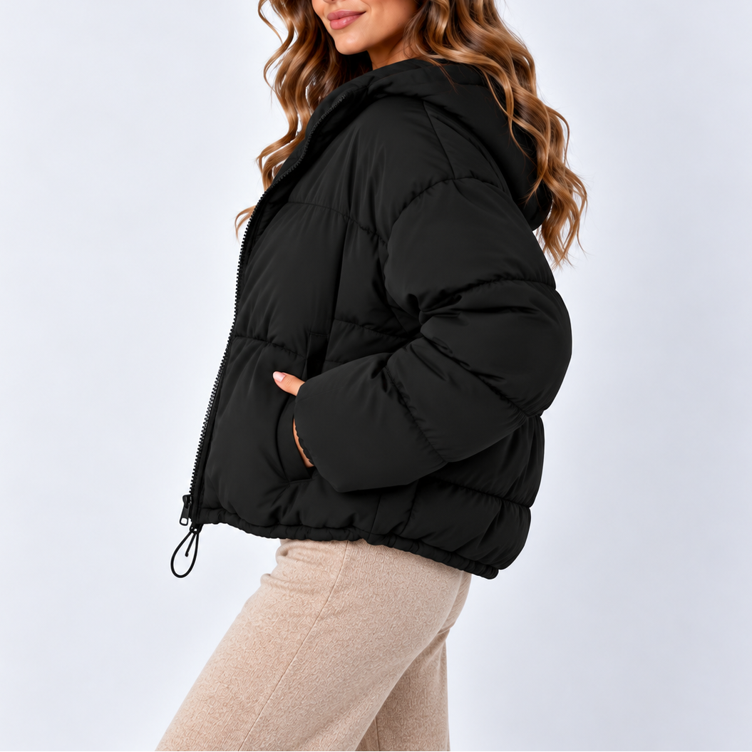 Women's Oversized Puffer Jacket with High Collar and Pockets