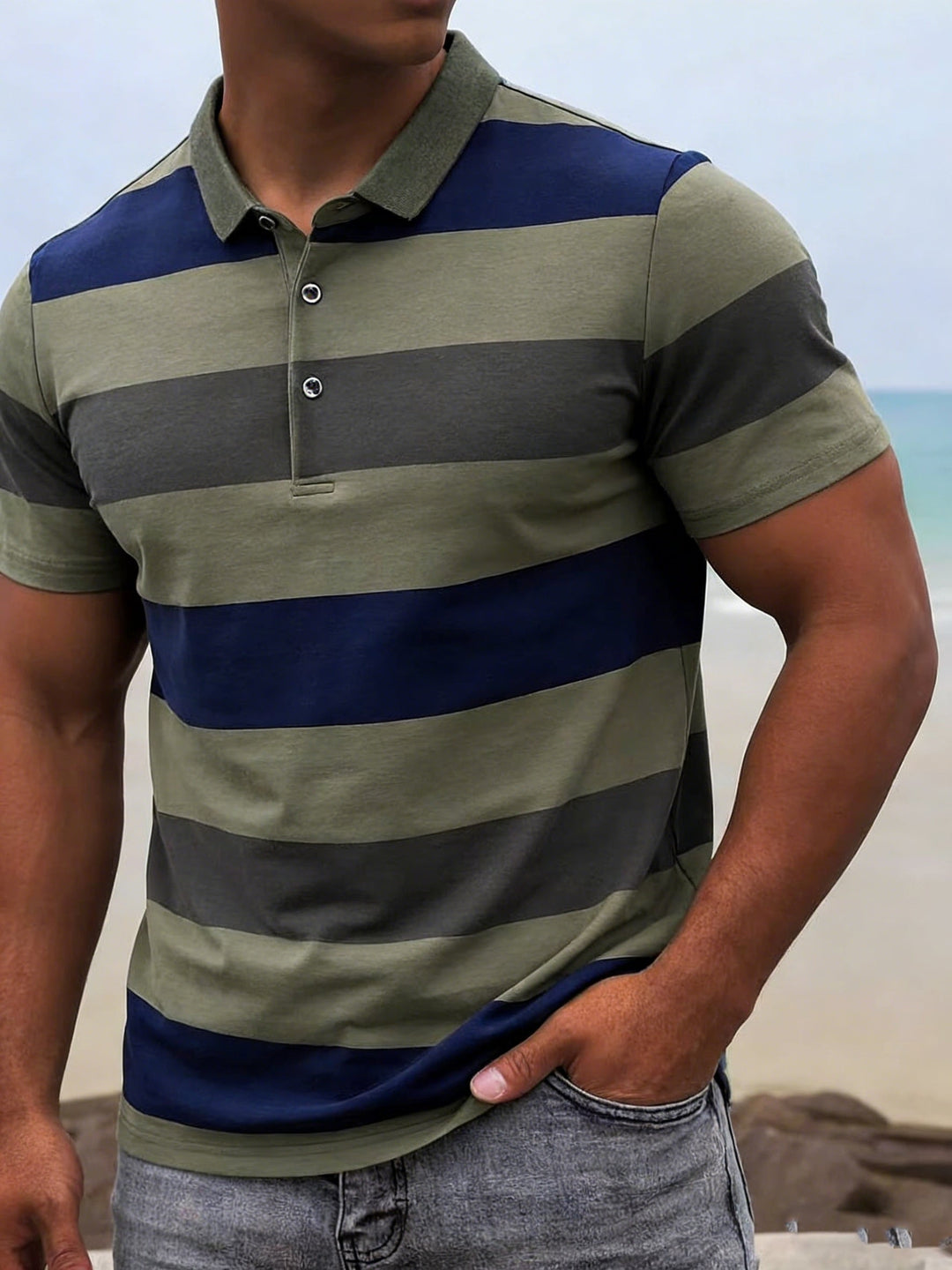 Men's Striped Collar Polo Shirt