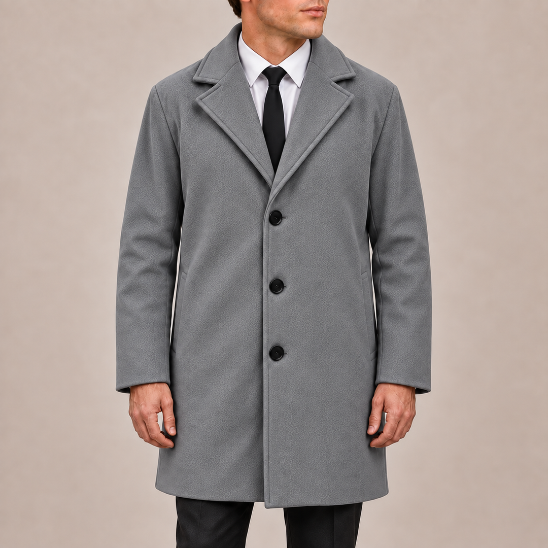 Men’s Single-Breasted Overcoat with Notched Lapels and Three Buttons