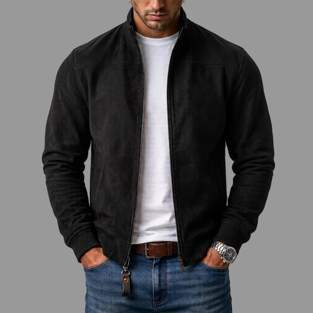 Men's Suede Ribbed Bomber Jacket