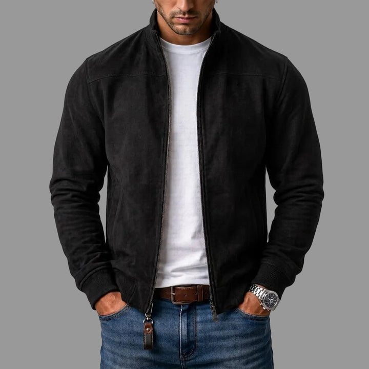 Men's Suede Ribbed Bomber Jacket