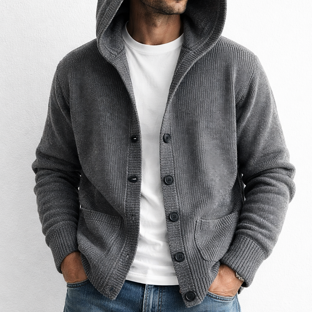 Men's Hooded Textured Cardigan
