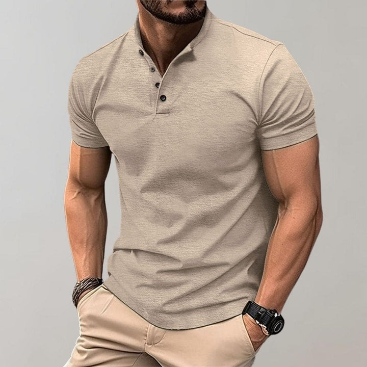 Men's Textured Button Placket Polo Shirt