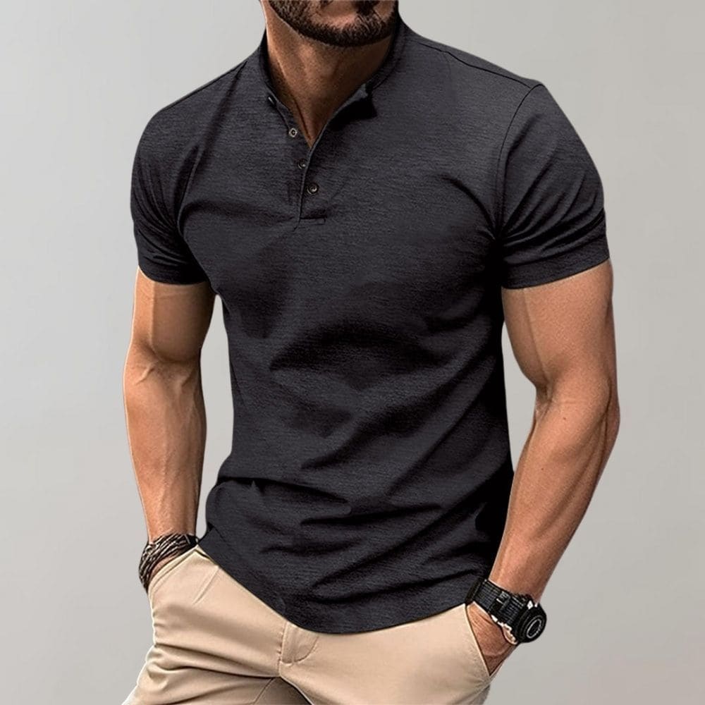Men's Textured Button Placket Polo Shirt