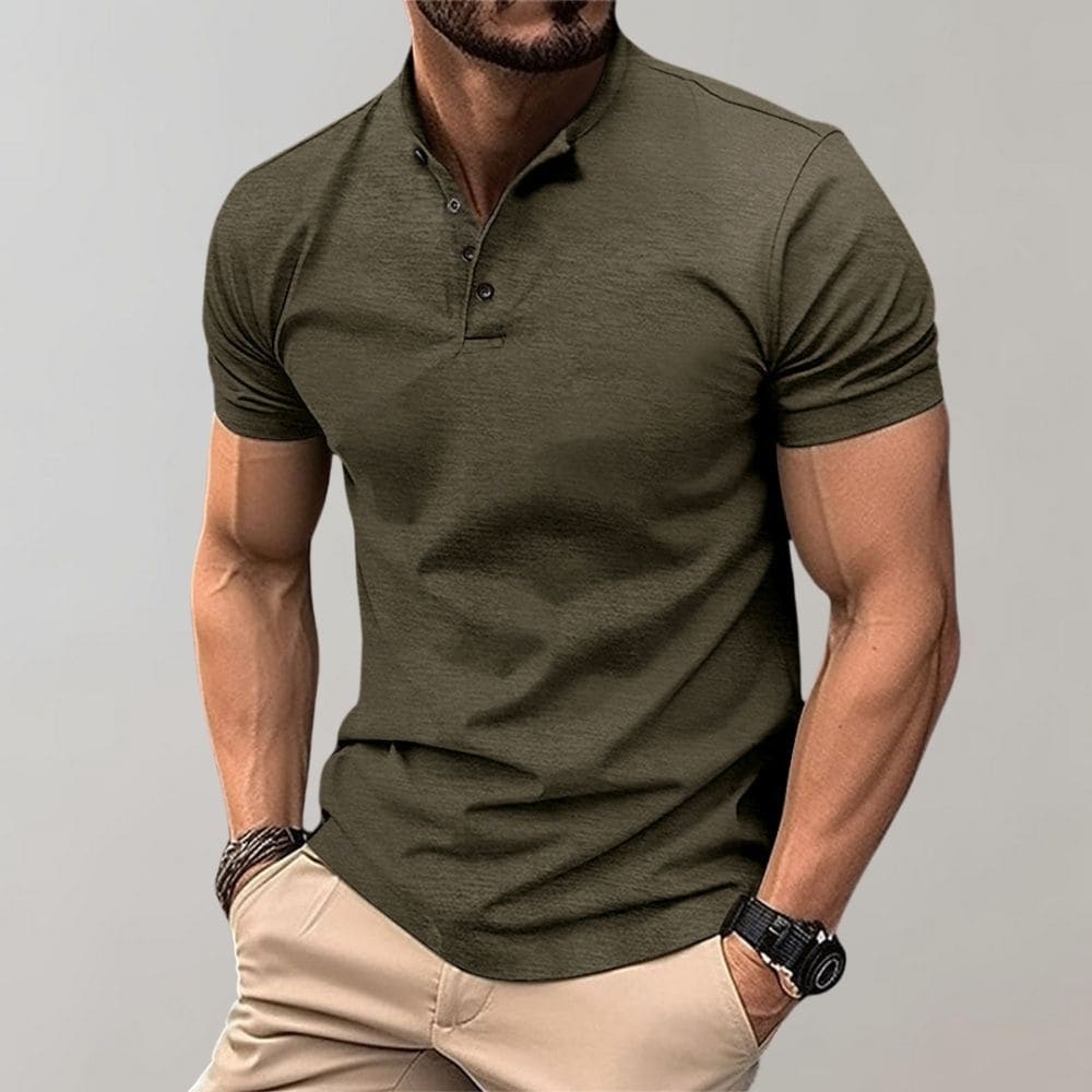 Men's Textured Button Placket Polo Shirt