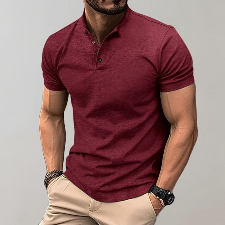 Men's Textured Button Placket Polo Shirt