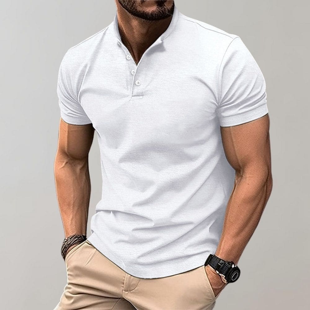 Men's Textured Button Placket Polo Shirt