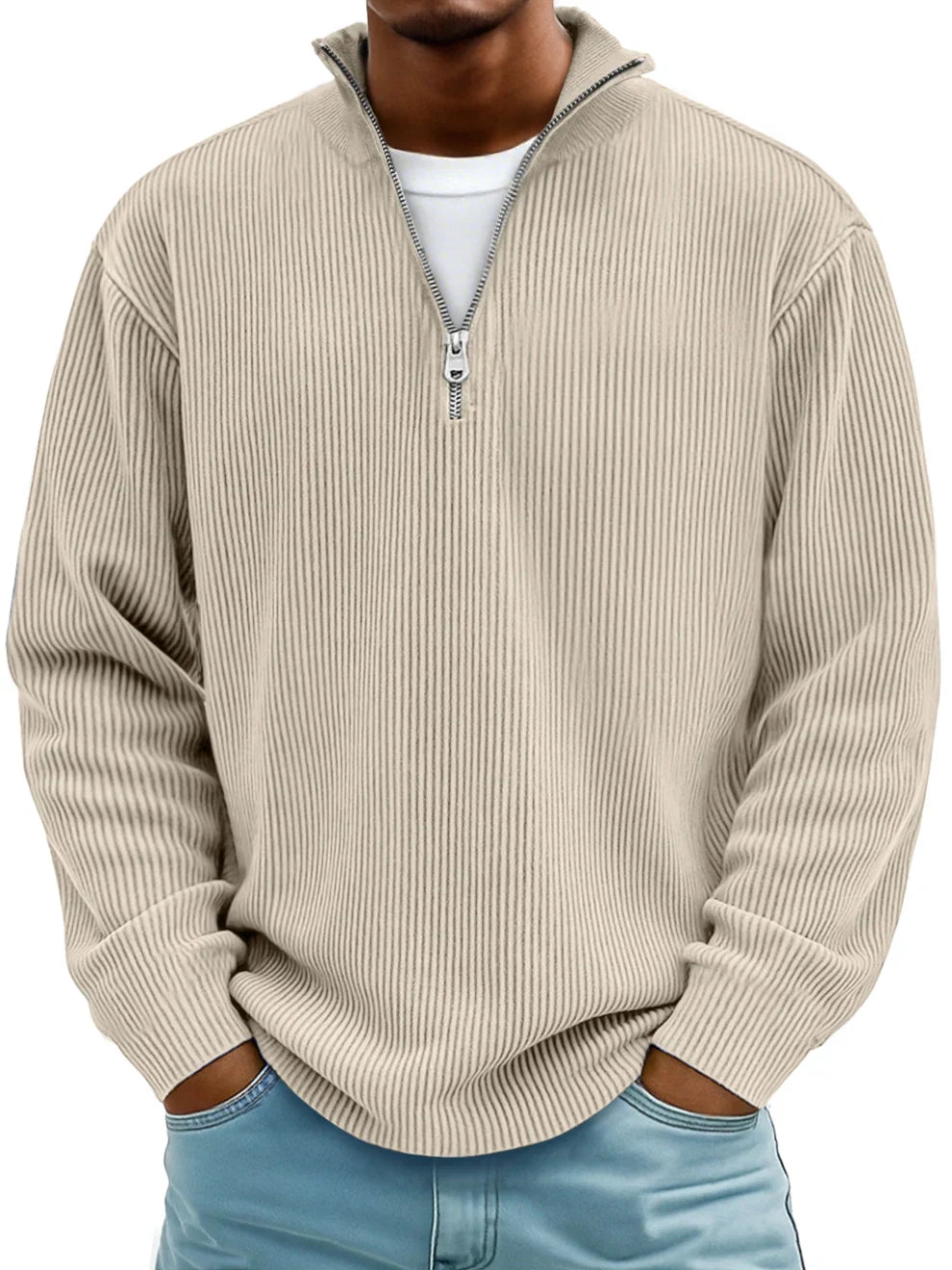 Men's Ribbed Zip Neck Sweater