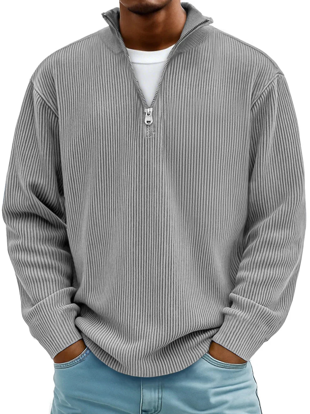 Men's Ribbed Zip Neck Sweater