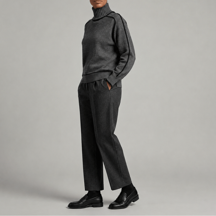 Women’s Turtleneck Sweater – Contrast Trim Knit Sweater