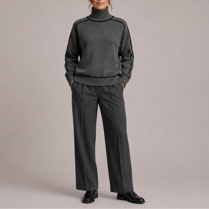 Women’s Turtleneck Sweater – Contrast Trim Knit Sweater