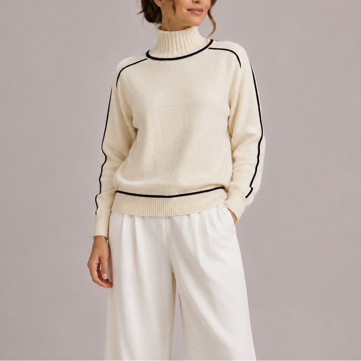 Women’s Turtleneck Sweater – Contrast Trim Knit Sweater
