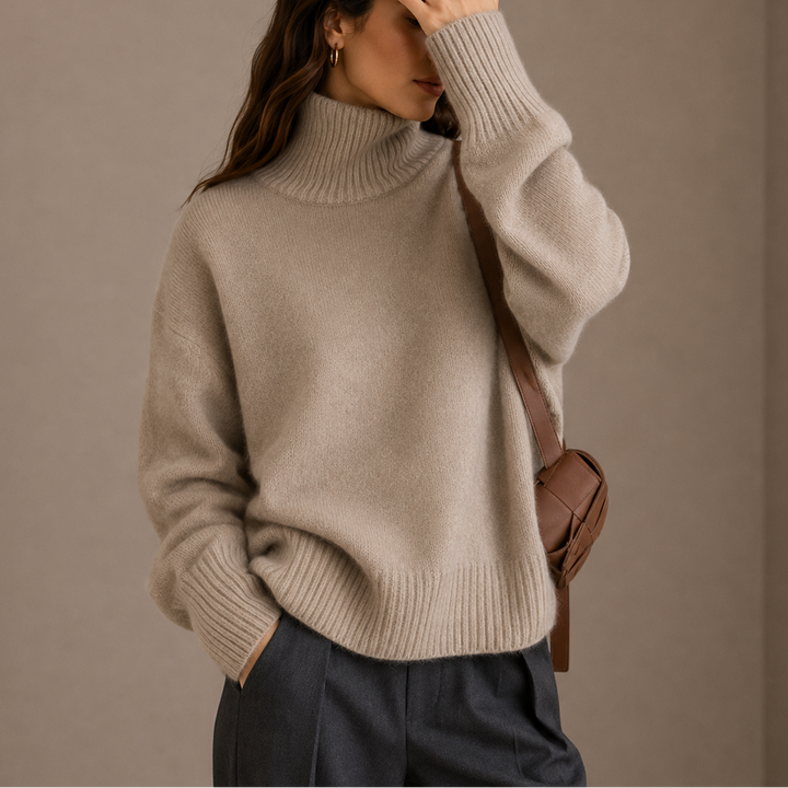 Women’s Oversized Turtleneck Sweater – Soft Relaxed Knit Sweater