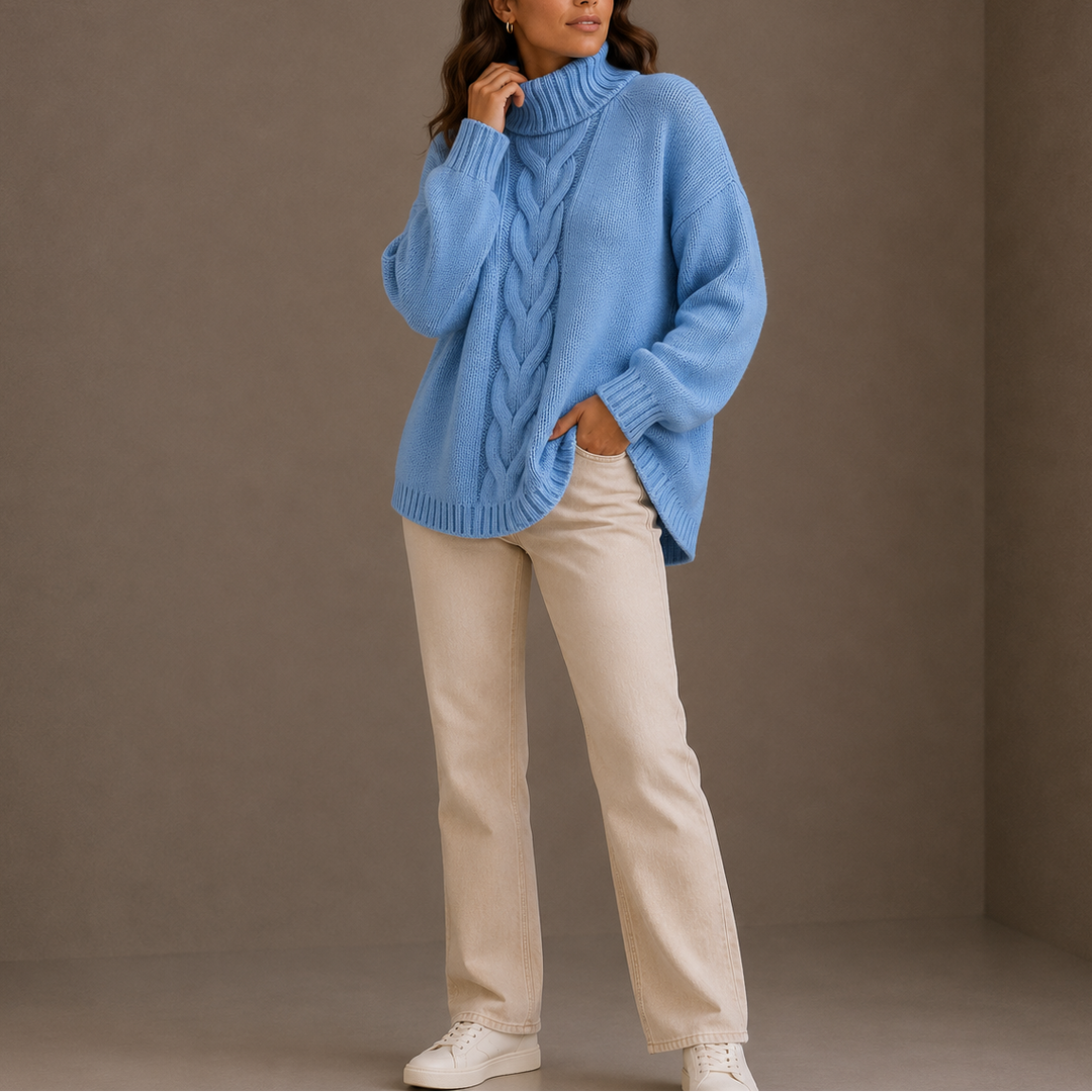 Women’s Cable Knit Turtleneck Sweater – Oversized Winter Sweater