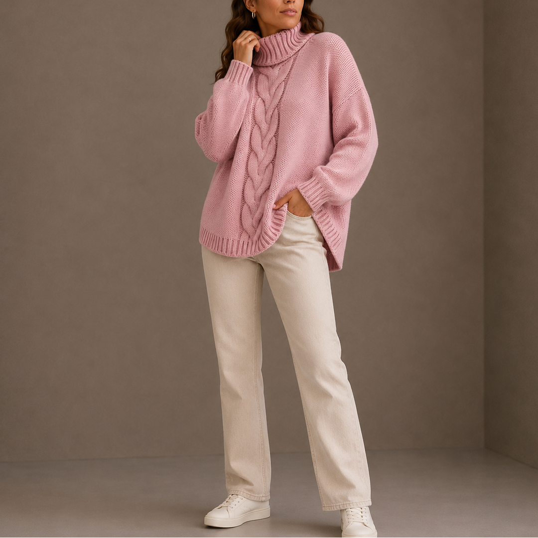 Women’s Cable Knit Turtleneck Sweater – Oversized Winter Sweater