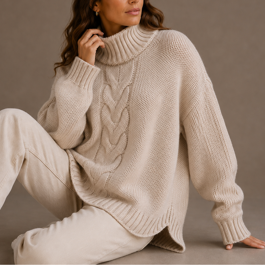 Women’s Cable Knit Turtleneck Sweater – Oversized Winter Sweater