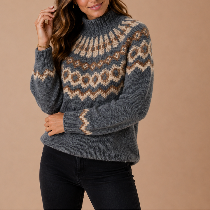 Women’s Fair Isle Turtleneck Sweater – Nordic Winter Knit Sweater