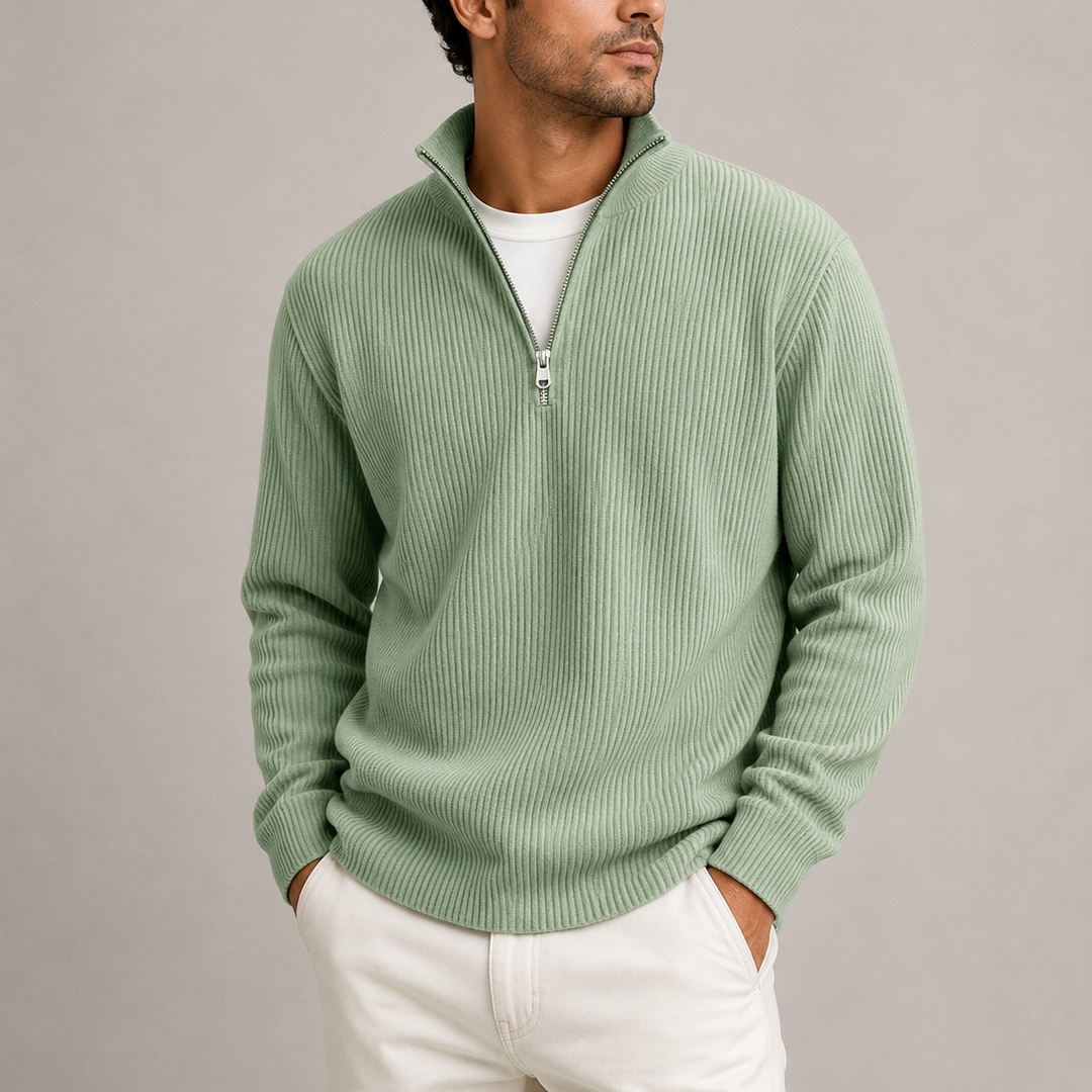Men’s Ribbed Quarter-Zip Sweater | Smart Casual Knit Sweater