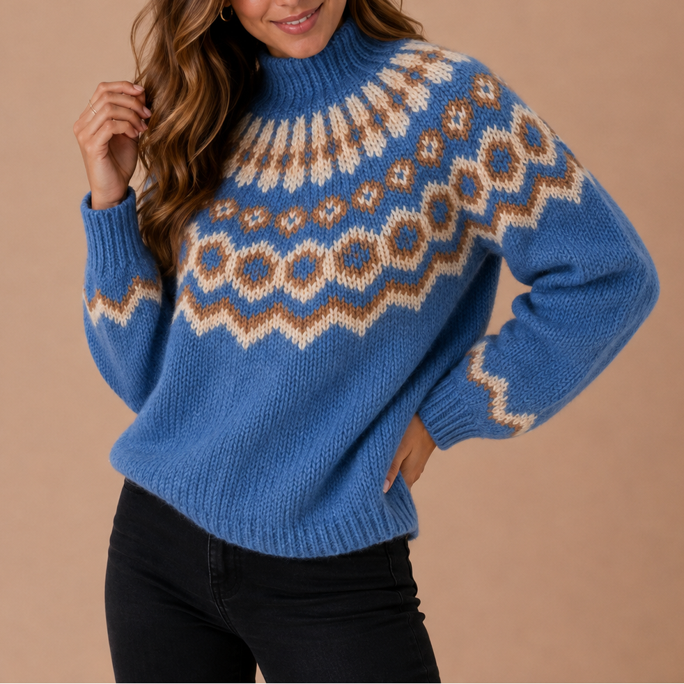 Women’s Fair Isle Turtleneck Sweater – Nordic Winter Knit Sweater