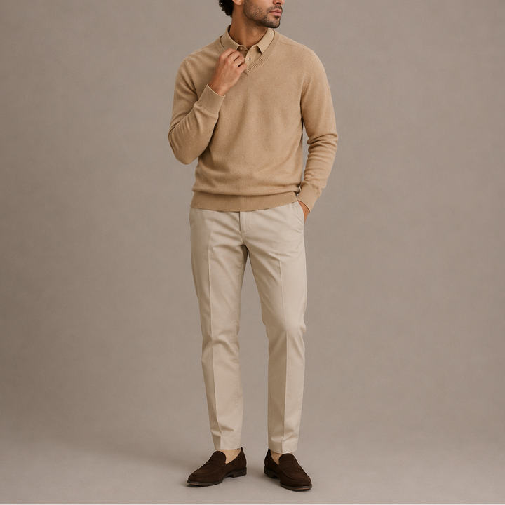 Men’s V-Neck Sweater – Classic Knit Long Sleeve Pullover