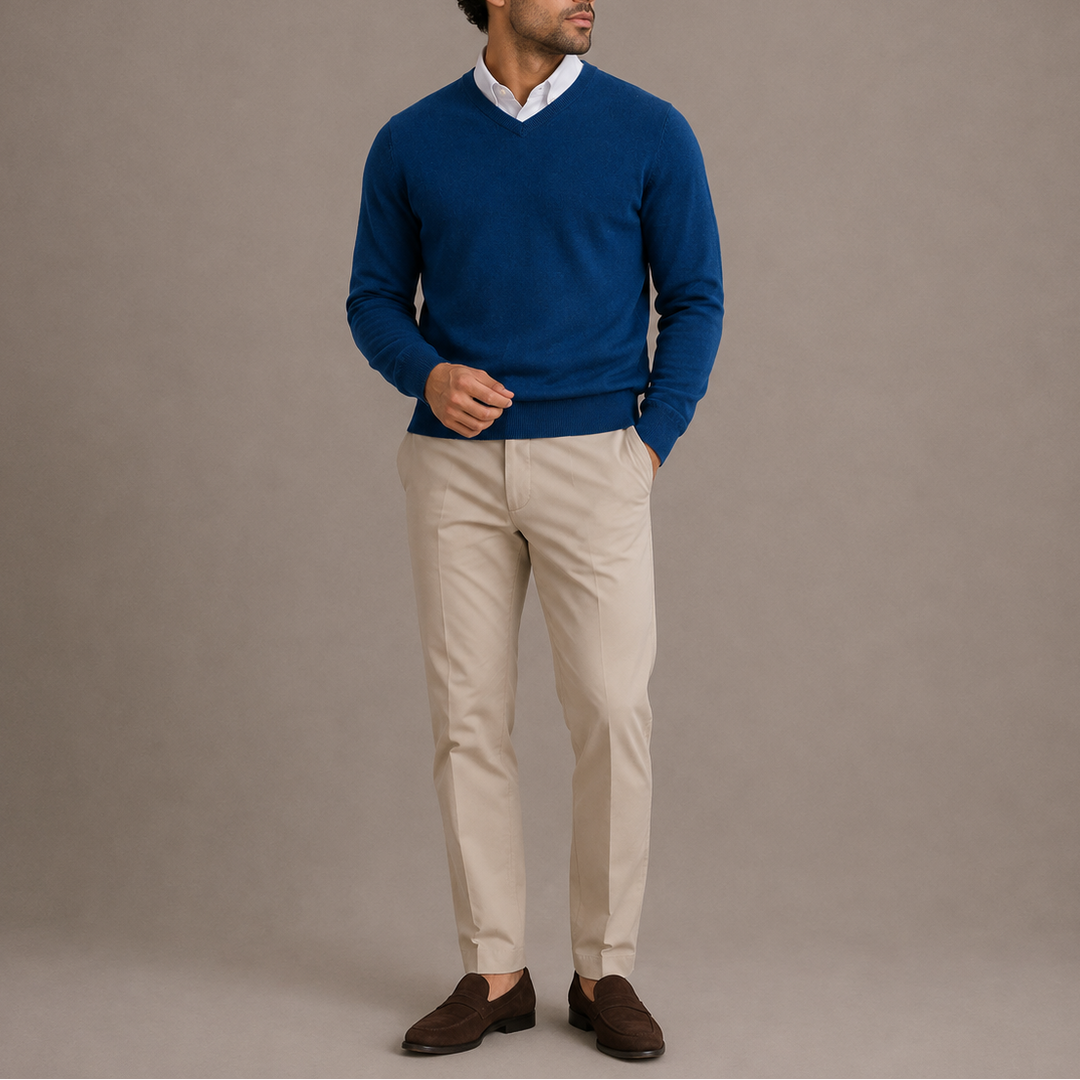 Men’s V-Neck Sweater – Classic Knit Long Sleeve Pullover