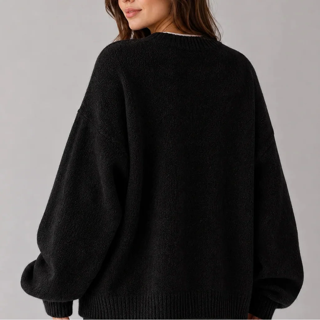 Women’s Oversized Knit Sweater – Crew Neck Sweater with Balloon Sleeves