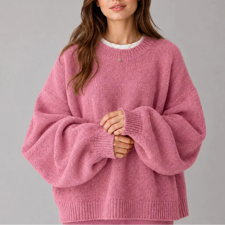 Women’s Oversized Knit Sweater – Crew Neck Sweater with Balloon Sleeves