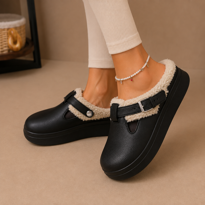 Women’s Fleece Lined Slippers – Cushioned Buckle Slip-On Shoes