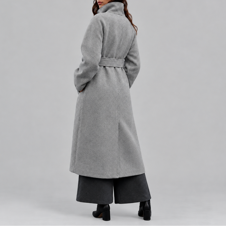 Women's Long Coat | Belted Winter Wrap Coat with Wide Collar