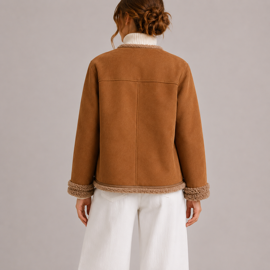 Women’s Faux Suede Fall Jacket with Shearling Trim