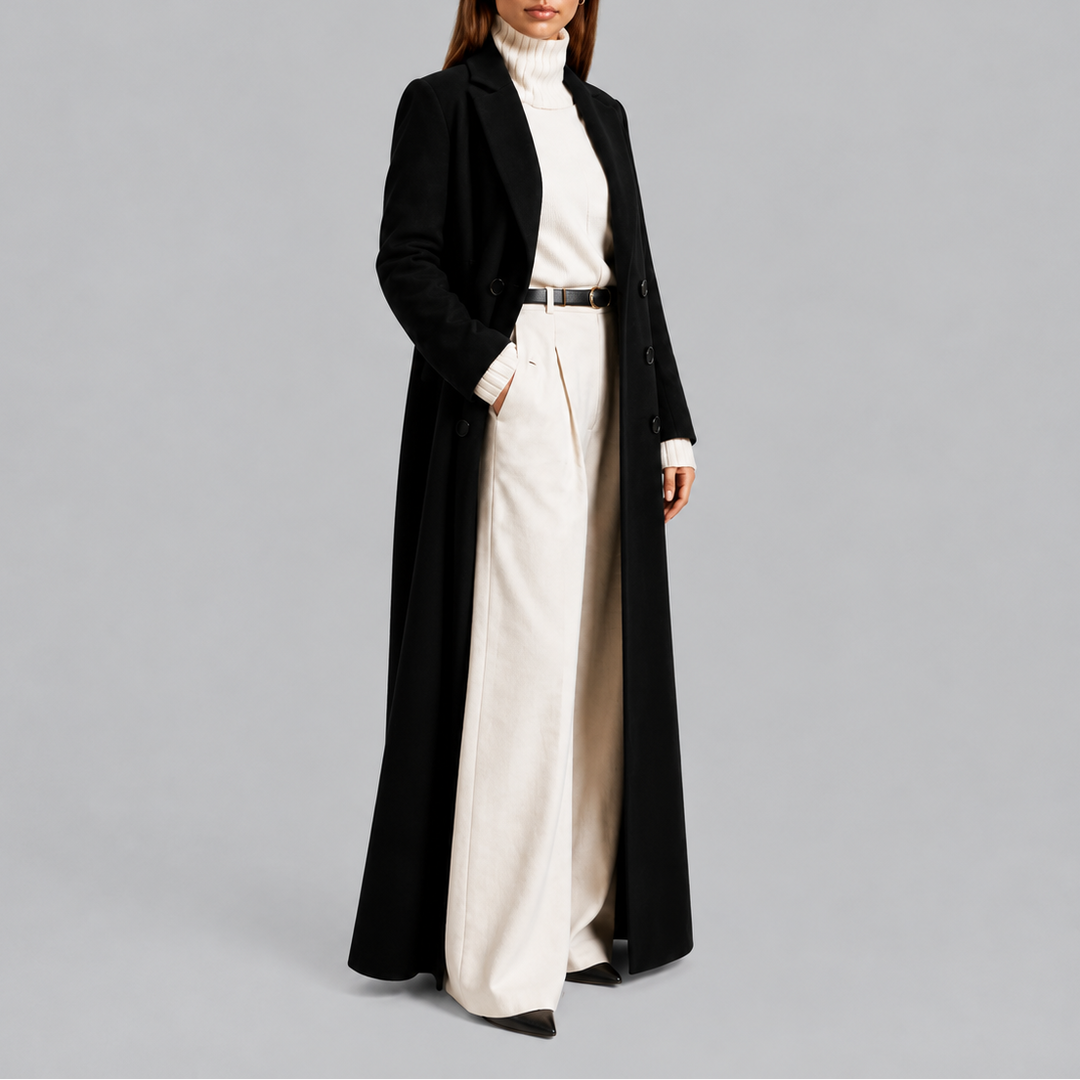 Women’s Longline Double-Breasted Coat Warm Winter Overcoat