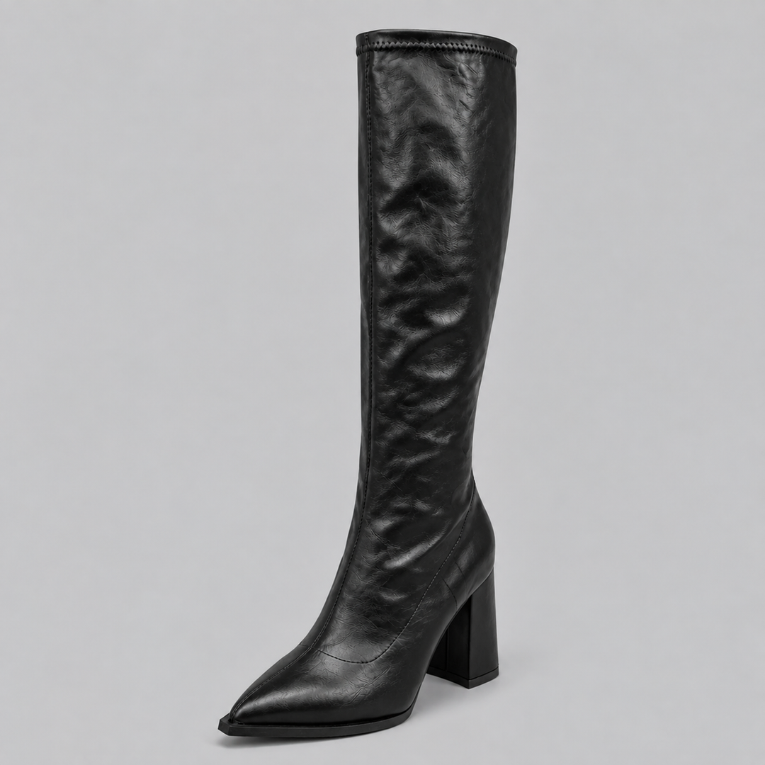 Women’s Pointed Toe Knee-High Boots with Chunky Block Heel