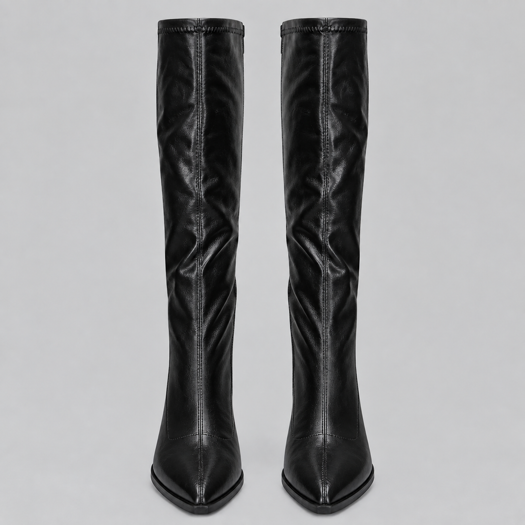 Women’s Pointed Toe Knee-High Boots with Chunky Block Heel