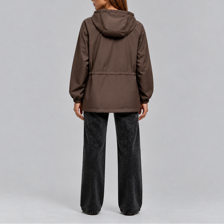 Women’s Waterproof Hooded Jacket with Adjustable Drawstring Waist