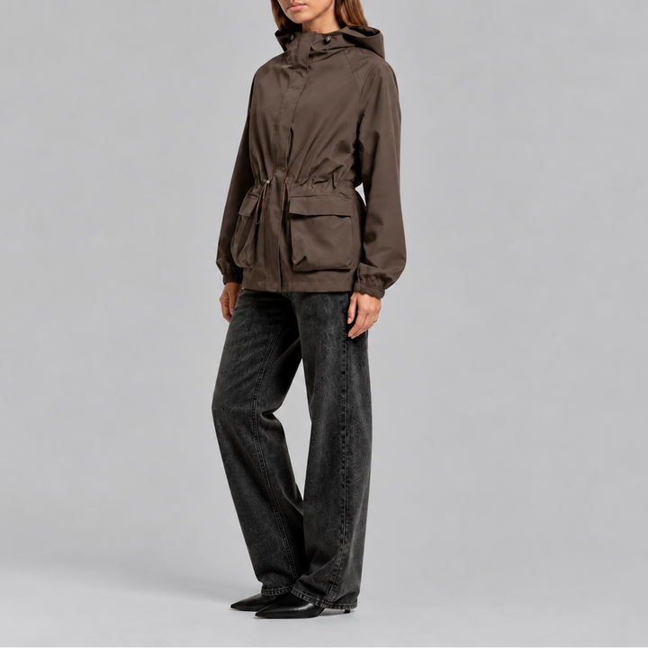 Women’s Waterproof Hooded Jacket with Adjustable Drawstring Waist
