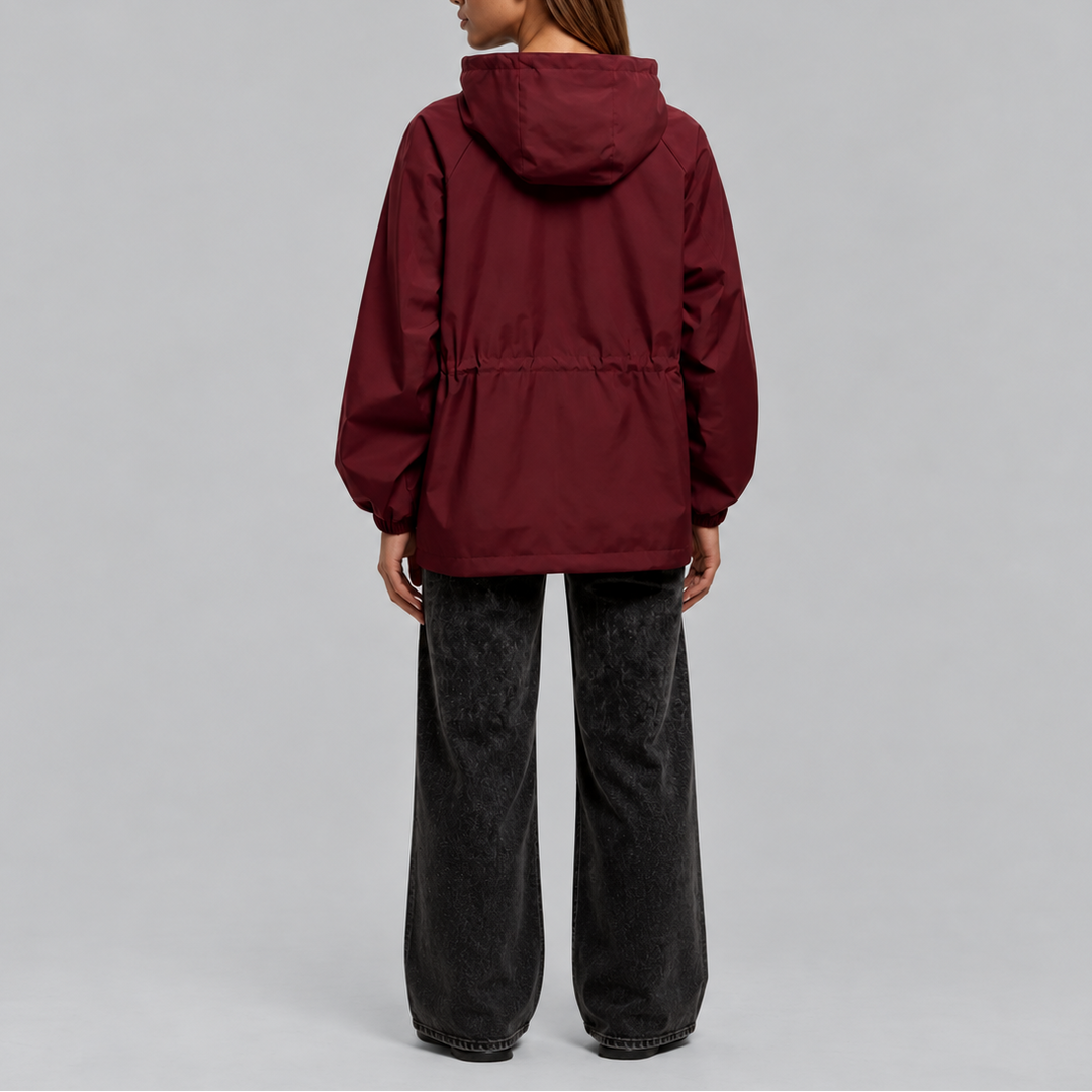 Women’s Waterproof Hooded Jacket with Adjustable Drawstring Waist