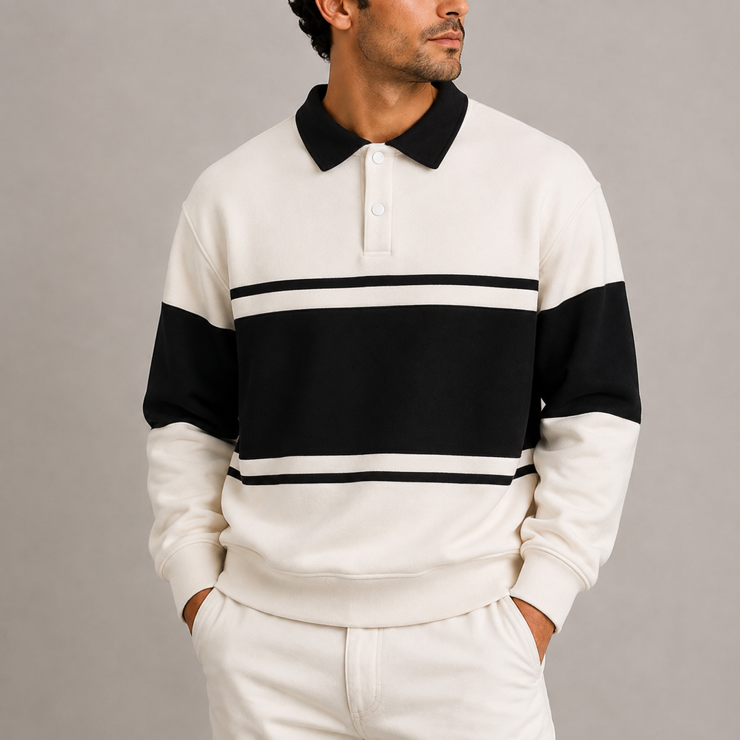 Men’s Retro Color Block Polo Sweatshirt – Long Sleeve