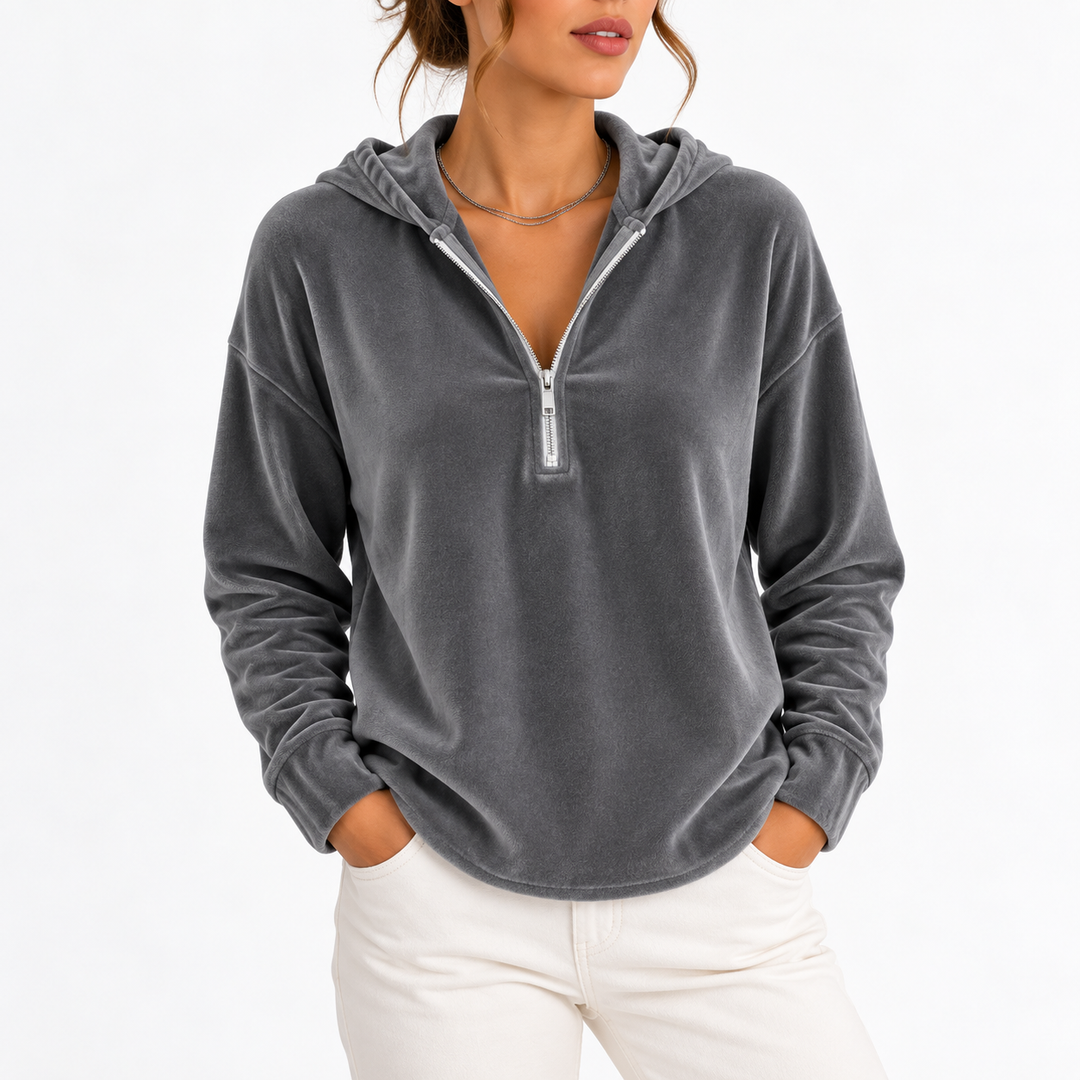 Women’s Velvet Quarter-Zip Hoodie with Long Sleeves